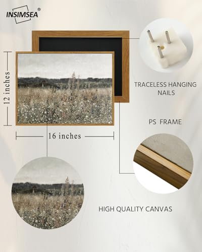 InSimSea Framed Canvas Wall Art Vintage Decor, Bathroom Art Classical Wildflower Painting Prints Champ fleuri,Country Landscape Home Decor, 12"x16" - color: Champ Fleuri, size: 16"L x 12"W