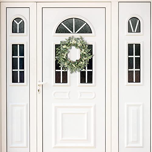 Pinkpum 16'' Eucalyptus Wreath for Front Door, Porch, Window - Green Decor for Home, Farmhouse - Spring, Summer, Fall, All Seasons - color: White, size: 16''