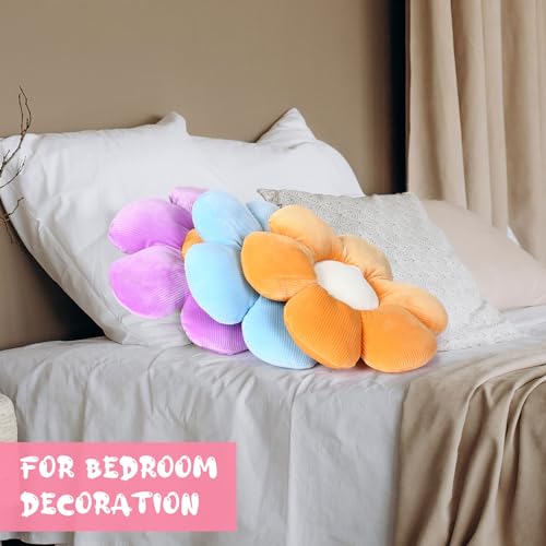 Reginary 4 Pcs Flower Floor Pillows Cute Plush Flower Throw Pillows Daisy Floor Seat Cushion Chair Pads for Back to School First Day of School for Sofa Couch Bed Decor(15 Inch,Bright Color) - color: Bright Color