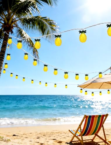 12FT Pineapple String Lights – 20 LED Warm White Tropical Fairy Lights, UL Certified, IP44 Waterproof for Tiki Bar, Luau, Patio & Christmas - color: Yellow/white