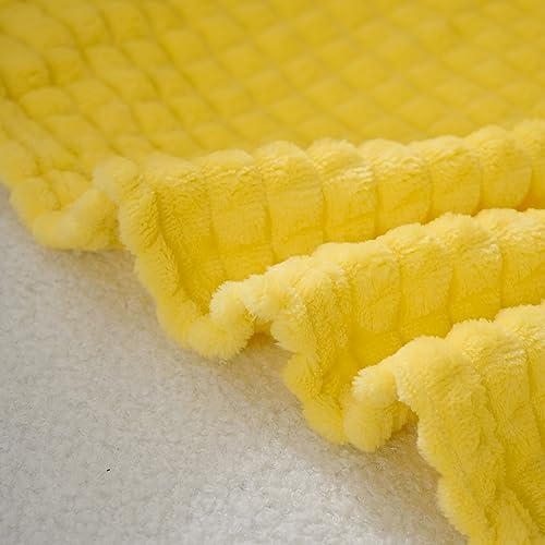 Puncuntex Yellow Throw Blanket 50"×60",Super Soft Flannel Fleece Plush Cozy Blanket with 3D Jacquard Square Grid Design Luxury for Couch Sofa Chair - color: Bright Yellow, size: 50"×60"