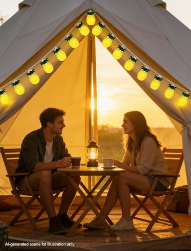 12FT Pineapple String Lights – 20 LED Warm White Tropical Fairy Lights, UL Certified, IP44 Waterproof for Tiki Bar, Luau, Patio & Christmas - color: Yellow/white