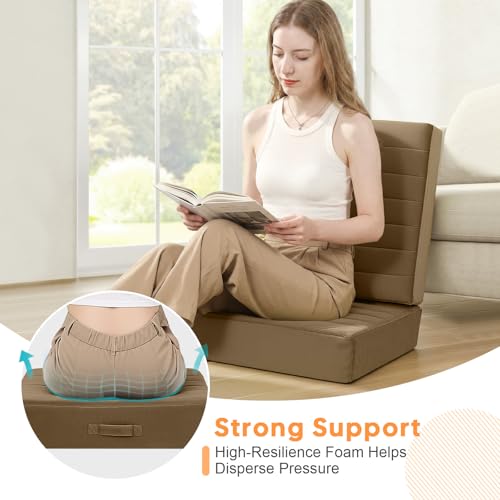 MeMoreCool Square Floor Pillows for Adults Kids, 2 Sets Large Meditation Cushion with 5" Thick Foam and Washable Tufted Cover, 22 Inch Coffee Seat Floor Cushions for Sitting and Yoga - color: Light Coffee, size: 22 Inch