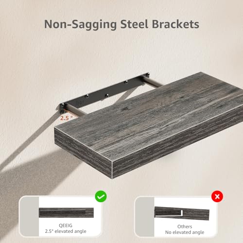 QEEIG Bathroom Floating Shelves for Wall - 15.7" Wall Mounted Shelf Over Toilet Farmhouse Home Decor Display Bookshelf Small 15.7 x 6.7 inch Set of 2, Grey (008-40GY) - color: D. Grey, size: 15.7"