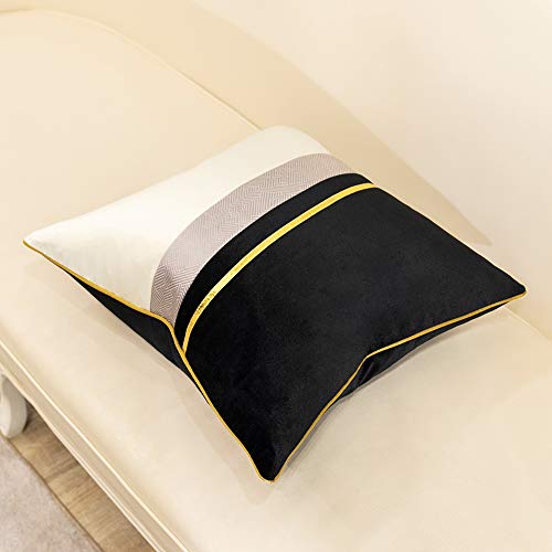 Avigers 16 x 16 Inches Black White Gold Leather Striped Patchwork Velvet Cushion Case Luxury Modern Throw Pillow Cover Decorative Pillow for Couch Living Room Bedroom Car - color: Black, size: 16" x 16" (Pack of 1)