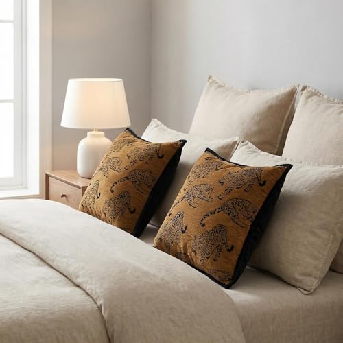 Mantle & Mason Leopard Throw Pillow Covers 20x20 Set of 2 Cheetah Decorative Pillow Covers for Couch Bed Living Room Mid Century Modern Soft Cushion Covers Brown - color: Leopard Camel, size: 20" x 20" (Pack of 2)