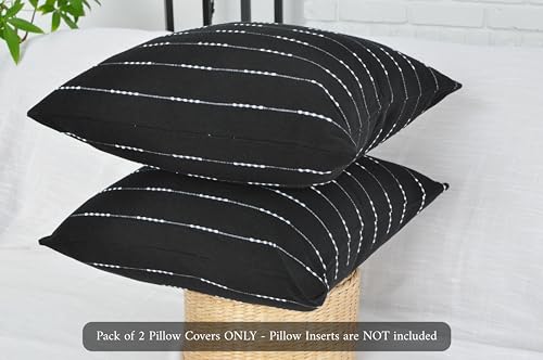 Black and White Pillow Covers 18x18 Modern Style Cotton Woven Striped Geometric Pattern Contemporary Cushion Covers Simple Throw Pillow Cases for Living Room Sofa Couch Bed Set of 2 - color: Black, size: 18" x 18" (Pack of 2)