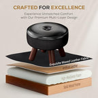 oakvivo 13in Small Foot Stool Ottoman, Round Faux Leather Foot Rest, Footstool Ottomans with Rubber Legs Under Desk, Footrest for Couch, Living Room, Bedroom, Office, 13''L x 13''W x 10.2''H, Black - color: Black