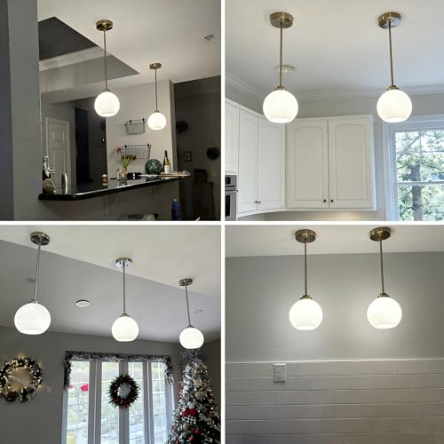 MQMQA 2 Pack Globe Pendant Lights, Mid Century Brushed Nickel Pendant Light Fixtures, Globe Pendant Lights Kitchen Island with Milk Glass Shade Hanging Fixture for Dining Room (Bulbs not Included) - color: Brushed Nickel + Milky White Glass 2 Pack