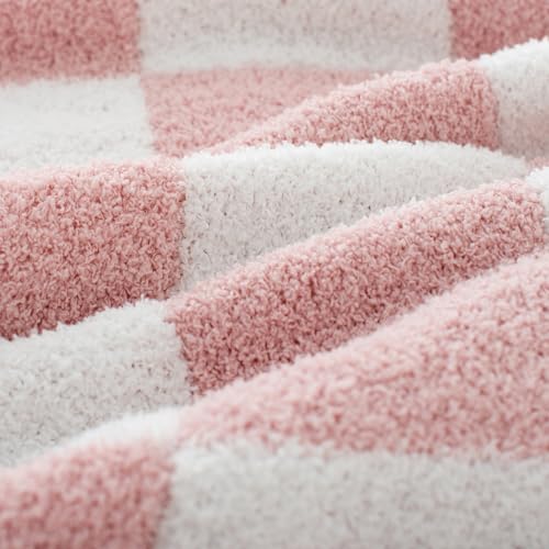 Carriediosa Checkered Throw Blanket 50" X 60", 400GSM Ultra Soft Microfiber Fuzzy Fluffy Reversible Cute Preppy Knitted Blankets Cozy Plush Fall Throws for Couch, Bed, Sofa, Dusty Pink - color: Check - Dusty Pink, size: 50" X 60"