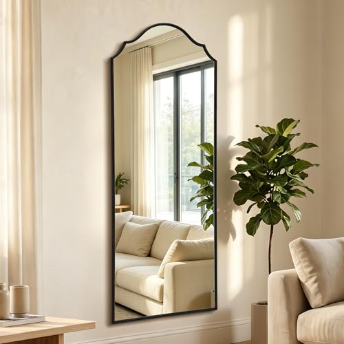 Besdomus Scalloped Full Length Mirror: 21"x56" Black Arched Floor Mirror - Minimalist Modern Wooden Frame Long Body Standing for Wall/Bedroom/Cloakroom/Entryway/Living Room - Home Decor for Housewife - color: Black, size: 56"L x 21"W