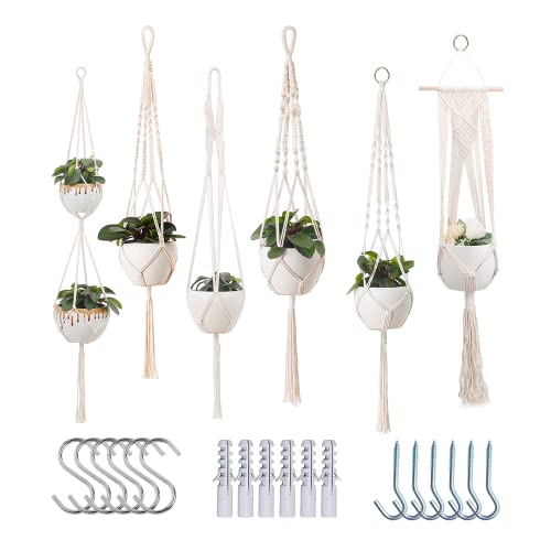 feedee Macrame Plant Hangers Indoor Macrame Hanging Planters for Indoor Plants, 6 Pack Hanging Plant Holders Indoor Hanging, Macromay Plant Hangers for Indoor Plant Hanger, Outdoor Flower Pots Holder - color: Ivory, size: Pack of 6