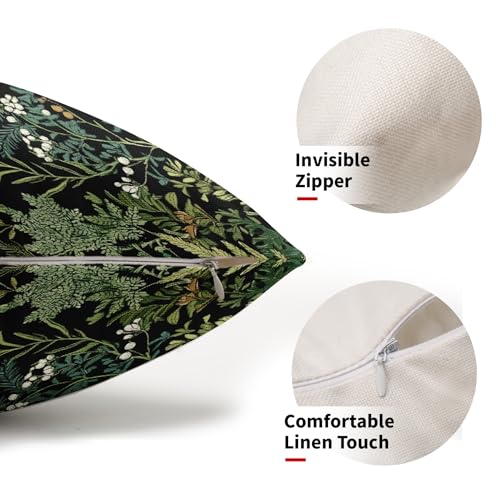 Black Green Botanical lumbar Pillow Covers 12x20 Inch Dark Green Flower Vintage Plant Throw Pillows for Farmhouse Cushion Covers Spring Summer Leaf Floral Pillow Cases for Bed Outdoor Decor Set 2 - color: S-black Green Leaf, size: 20" x 12" (Pack of 2)
