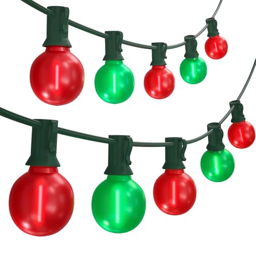 SUNSGNE 50FT G40 Round Christmas Lights Outdoor, Globe Christmas String Lights with 27 LED Frosted Red Green Lights(2 Spare) for Patio Balcony Roofline House Tree Decor, Green Wire - color: Frosted Red Green, size: 50FT