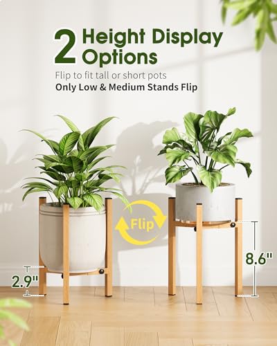 3 Pack Plant Stand Indoor Adjustable, Metal Modern Indoor Plant Stand, Heavy Duty Single Plant Stands Outdoor Corner, Stable Plant Holder Indoor Stand, Fits 8 to 12 Inches Pots, Natural Wood-Grain - color: Natural Wood-Grain, size: 3 Pack