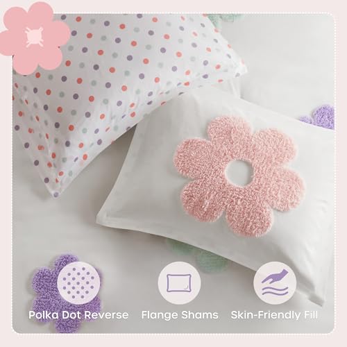 Intelligent Design Kids Twin Comforter Set for Girls, Tufted Chenille Floral Comforter Set Twin, Lightweight Polka Dot Comforter Reversible Bed Set, Sham, Pillow, Gracie, Twin White/Purple 3 Piece - color: White/Purple, size: Twin Comforter