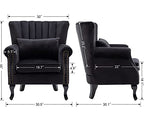 Kmax Black Accent Chair Velvet Wingback Chair with Pillow Nail-Head Channel Tufted Oversized Club Chair for Living Room Bedroom Guest Room - color: Black