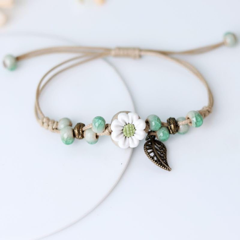 Handmade Green Boho Bracelets for Women, Bohemian Ceramic Beads Bracelets for Friends, Trendy Porcelain Stone Beaded Bracelets for Sisters - color: green