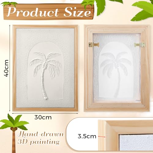 FunooFuno 3D Textured Wall Art Palm Tree Tropical Handmade Boho Canvas Wall Decor 12 x 16 Inch Natural Plant Painting for Bathroom Home Living Room Bedroom with Gloves Installation Tools(Coconut Tree)