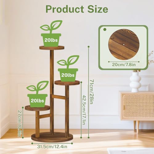 iDavosic.ly 3 Tier Plant Stand Indoor, Tiered Corner Wood Multiple Flower Holder Shelf, Tall Orchid Display Rack for Patio Porch Living Room Balcony Outdoor, Brown - color: Pine Brown, size: 3 Tiers