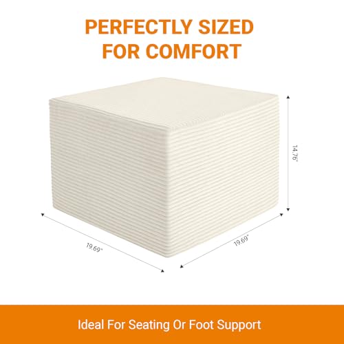 Stuffed Square Pouf Ottoman, 19.69 * 19.69 * 14.76 Inch Foot Rest with Odorless Solid Foam Core, Supportive Footstool with Removable Corduroy Cover for Living Room, Beige - color: Beige-small