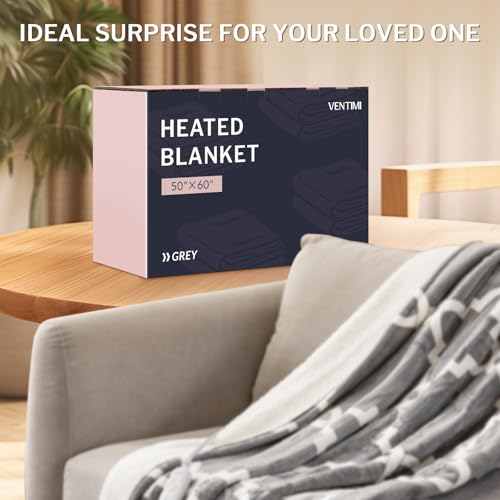 VENTIMI Electric Heated Blanket Throw, Heating Blanket with 5 Heat Settings & 3 Hours Auto-Off Timer, Warm Flannel Sherpa Heated Throw for Winter, Overheat Protection, 50’’×60’’, Machine Washable - color: Gray, size: Throw