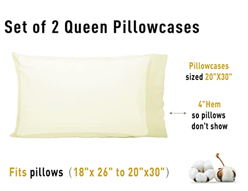 Sunflower Queen Pillowcases Set of 2, 100% Cotton Queen Pillow Cases 2, 20×30 inches Cream, Soft and Breathable - color: Cream, size: Queen (20"x30")
