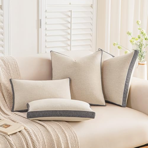 a moment Loop Yarn Linen-Like Pillow Cover Natural Soft Decorative Throw Pillow Case Farmhouse 18x18 Inch, Bohemian Textured Cushion Cover for Sofa Bed, Wrinkle-Resistant Home Decor Grey - color: Grey, size: 18" x 18" (Pack of 2)