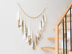 Decocove Large Macrame Wall Hanging with Wood Beads - Bohemian Wall Decor for Bedroom, Living Room and Kitchen - Cream and Beige - 35'' x 36''