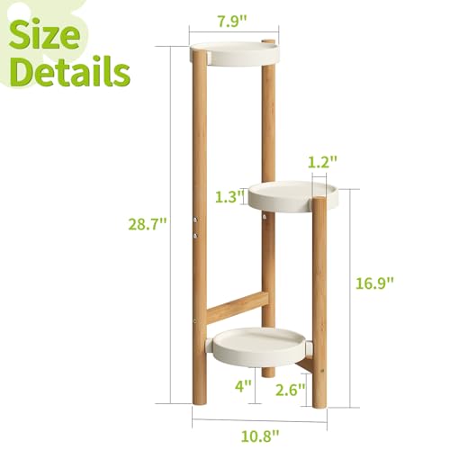 BMOSU Plant Stand For Indoor Outdoor Bamboo 3 Potted Holder Shelf Plant Rack Plants Corner Plant Shelf Plant Display Rack(White)