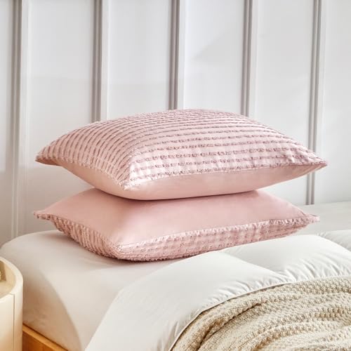 WARMDERN Pink Pillow Covers Queen Standard Pillow Cases Soft Microfiber Pillow Cases Set of 6 Boho Textured Pillowcase with Envelope Closure(Pink, Queen/Standard, 6 Pack) - color: Pink, size: 20" x 26" (Pack of 6)