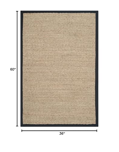 SAFAVIEH Area Rug 3x5 - Natural Fiber Collection - Natural & Black, Seagrass, Herringbone Pattern with Border (NF115C) - color: Natural/Black, size: 3' x 5' (Rectangular)