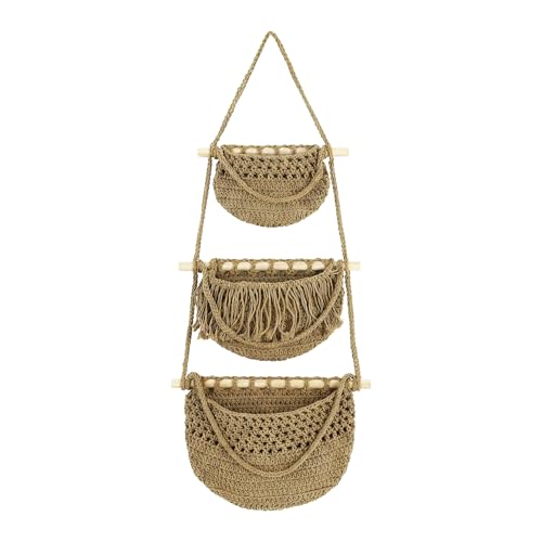 Cabilock 3 Tier Hanging Fruit Basket for Kitchen - Boho Macrame Woven Wall Storage for Onion and Potato, Space-Saving Cotton Rope Produce Organizer for Pantry & Bathroom