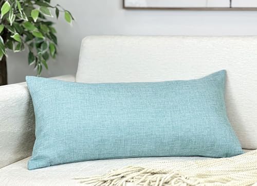 Aiking Home Imitation Burlap Lumbar Pillow Cover 12x24 Inch Vintage Faux Linen Rustic Natural Look, 1 Piece Elegance Farmhouse Style Accents Pillow Case for Indoor Use, Aqua - color: Aqua, size: 24" x 12" (Pack of 1)