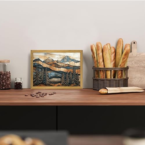 Vintage Boho Mountain Wall Art, Framed Landscape Canvas Wall Art, Nature Forest Wall Decor, Rustic Farmhouse Print Poster Painting for Living Room Bedroom Dining Room 8x10 Inch - color: Landscape Painting B, size: 10"L x 8"W
