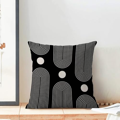 Boho Mid Century Pillow Covers 16x16 Inch Set of 2, Abstract Simple Black and White Decorative Throw Pillowcase Boho Modern Outdoor Farmhouse Cushion Cover for Sofa Couch Bed Living Room Decor - color: Boho19, size: 16" x 16" (Pack of 2)