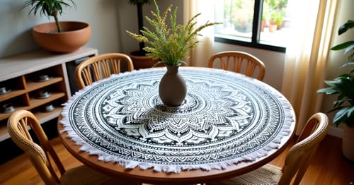 Round Beach Tapestry Mandala Boho Hippie Blanket Indian Cotton Bohemian Large Table Cloth Home Decor Yoga Mat Meditation Picnic Rug Throw Hippy Boho Gypsy Tablecloth Roundie (42 Inches, Grey) - color: Grey, size: 42"L x 42"W