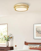 LED Rattan Ceiling Light, HWH Boho Light Fixtures Ceiling 22W, 15'' Handwoven Twine Cage Light Fixtures Close to Ceiling Light 5CCT, 5HYS78MF-LED - color: Beige, size: 16 Inch