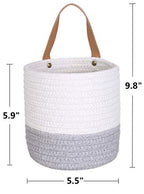 2pack Small Hanging Basket-Cotton Rope Wall Basket with Handle, Hanging Storage Baskets, Shelf Baskets Storage Bin Closet Organizer 6"×6.3", Woven Plant Basket - (White & Grey) - color: White & Grey