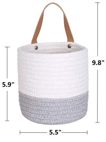 2pack Small Hanging Basket-Cotton Rope Wall Basket with Handle, Hanging Storage Baskets, Shelf Baskets Storage Bin Closet Organizer 6"×6.3", Woven Plant Basket - (White & Grey) - color: White & Grey