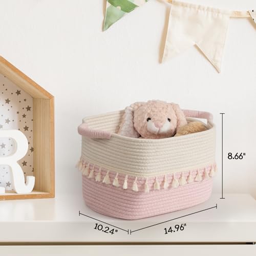 TeoKJ Storage Baskets 3 Packs, Storage Basket for toys,Towel, Storage Bins, Woven Basket for Shelves Bedroom Laundry Nursery, White & Pink - color: White & Pink, size: 3 Pack