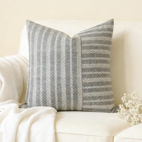 Slow Cow Black and Beige Patchwork Stripe Decorative Throw Pillow Cover Cushion Cover Pillowcase for Sofa Couch Bed Chair 18 x18 Inches - color: Mixd Black, size: 18" x 18" (Pack of 1)