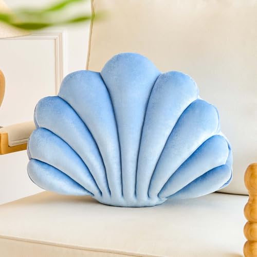 Lfsaaj Dusty Blue Seashell Throw Pillows, Shell Shaped Throw Pillows, 18 Inch Soft Velvet Home Decorative Pillow Plush Cushion for Bed Couch Living Sofa Room Decor Accent Throw Pillow - color: Velvet-dusty Blue, size: Large-18Inch