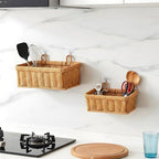 2 Pcs Wall Hanging Basket Wall Mount Pantry Fruit Basket Boho Style Decor Storage Baskets Adhesive Bathroom Cabinet Organizer for Bathroom Kitchen Garden Living Room with 4 Hooks