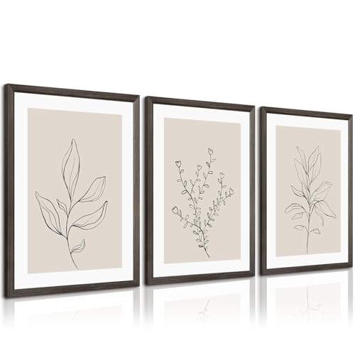 Botanical Wall Art Decor Neutral Wall Decor Boho Beige Canvas Wall Art Botanical Minimalist Pictures Neutral Prints Beige Posters Boho Artwork for Room Bedroom 12x16x3 Inch Wood Framed - color: Beige Art Framed, size: 16"L x 12"W