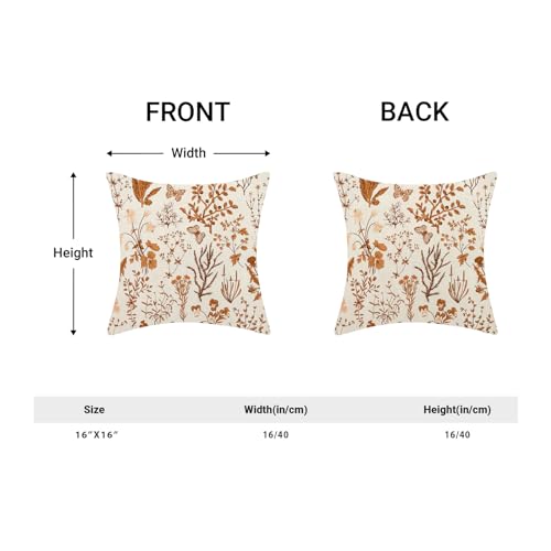AEIOAE Fall Pillow Covers 16x16 Inch Set of 2,Burnt Orange Wild Flower Plant Throw Pillows Case,Seasonal Floral Outdoor Decorative Square Linen Farmhouse Decor Cushion Covers for Home Sofa Bed Couch - color: Burnt Orange Wild Floral, size: 16" x 16" (Pack