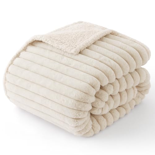 Bedsure ComfyFleece™ Waterproof Dog Blankets for Small Dogs - Soft Puppy Cat Blanket Corduroy Fleece Washable, Cozy Calming Reversible Furniture Protection for Pet Kitten Doggy,25"x35", Cream - color: Cream, size: S(25x35")-1pc