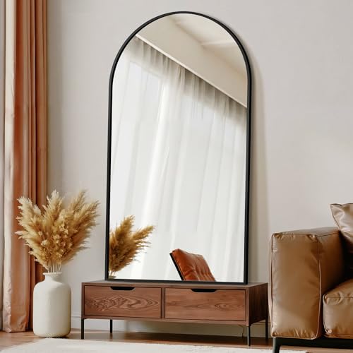 Arched Wall Mirror for Bathroom,Mirrors for Wall,30"x55",Vanity Mirror for Bedroom Dresser, Entryway, Living Room, Metal Frame,Hanging or Leaning Against(Black) - color: Matte Black, size: 55"L x 30"W