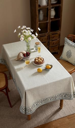 ISAENNE Designer Vintage Linen Elegant Rectangular Tablecloth,Chinoiserie Floral Indoor Table Cloth,Wrinkle Resistant Decor Table Cover for Dining Thanksgiving Kitchen,55"*79"-Segerman B - color: Segerman B, size: 79" x 55" (Rectangular)