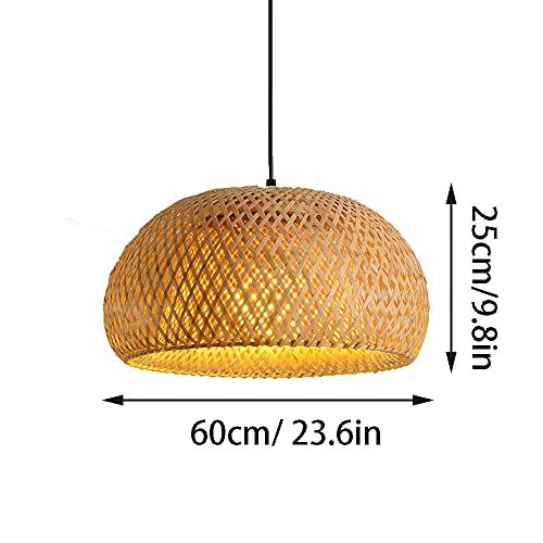 Bamboo Art Pendant Light Woven Oval LampShade Modern Hanging Natural Wicker Pendant Lamp Lighting Asian Style Restaurant Pendant Light Fixtures for Kitchen Island,Cafe,Teahouse,Bar - size: 60cm*25cm